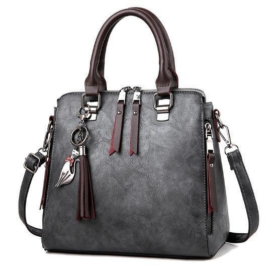 Planet Gates Dark Grey / (20cm<Max Length<30cm) Vintage Leather Ladies HandBags Women Messenger Bags TotesTassel Designer Crossbody Shoulder Bag Boston Hand Bags Hot Sale