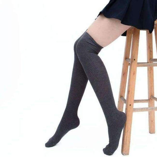 Planet Gates Dark Grey 2pairs Winter Women Thigh High Over Knee High Socks for Ladies Girls Fabric Knitted Stocking Crochet Long Socks Hosiery Medias