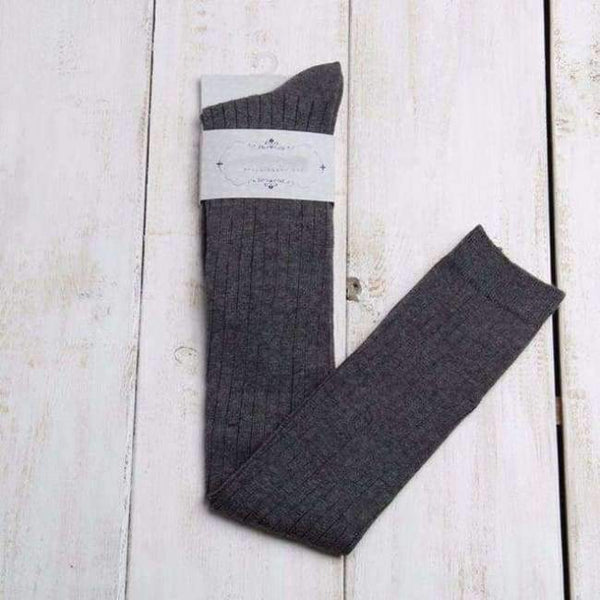 Planet Gates Dark Grey Autumn and winter Vertical stripe long tube knee socks cuff anti-skid Stockings Thigh High Thick stocking tights