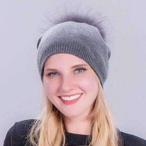 Planet Gates Dark Grey Casual Fur Pom Pom Ball Winter Cap Hat Knitted Winter Hat For Women Girl 's Knitted Beanies Hat Cap Casquette Female Beanies Cap