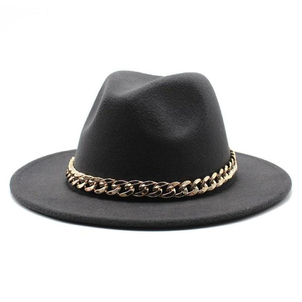Planet Gates Dark Grey / L(58-60cm) American Big Chain Fedoras Faux Woolen Brim Felt Cap Jazz Men Women Hat