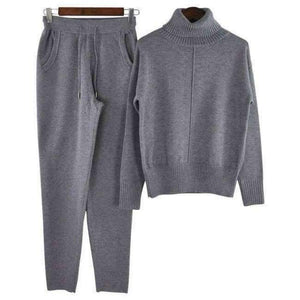 Planet Gates Dark Grey / L Autumn Winter Warm Woolen and Cashmere Knitted Suits Loose Turtleneck Sweater + Wide Leg Cashmere Pants Two-piece Set Knit