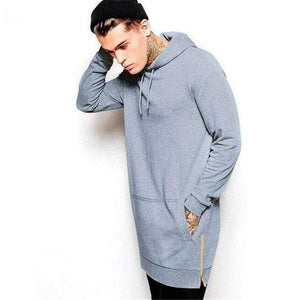 Planet Gates Dark Grey / L Streetwear Men's Long Black Hoodies Sweatshirts Feece extra long Hoody Side Zip Longline Hip Hop elongated for men Hoodie