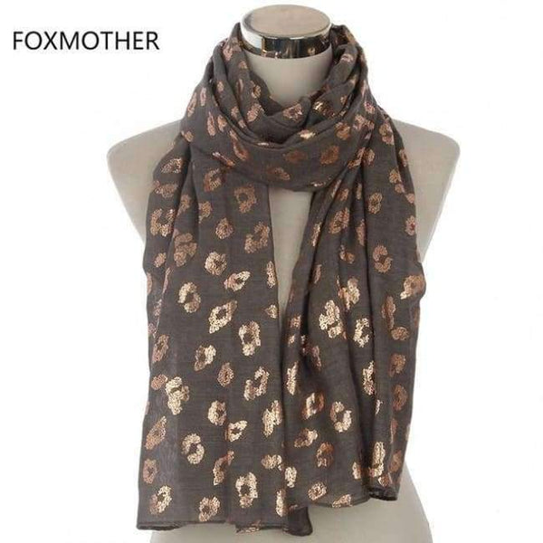 Planet Gates Dark Grey New Ladies Fashionable Navy Pink Metallic Foil Rose Gold Leopard Long Scarf Evening Wrap Shawl Women Gifts