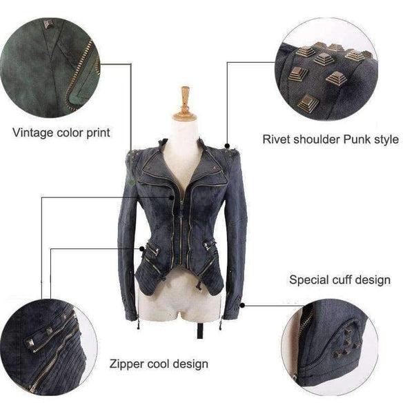 Planet Gates Dark Grey / S Army green/Grey jeans jackets women oversized denim jacket punk chaquetas mujer vintage Rivet coats