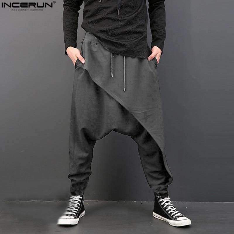 Planet Gates Dark Grey / S INCERUN Plus Size Men Casual Drape Drop Crotch Harem Hip Hop Pants Trouser Baggy Dancing Pants Gothic Punk Style Harem Pants Men