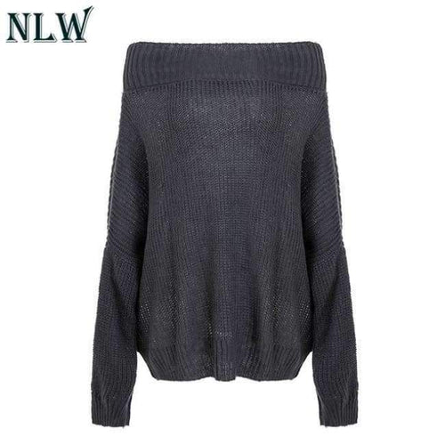 Planet Gates Dark Grey / S Large Size Off Shoulder Sweater Pullover Women Casual Harajuku Sweater Sexy Streetwear Autumn Jumpers Plus Size XXXL