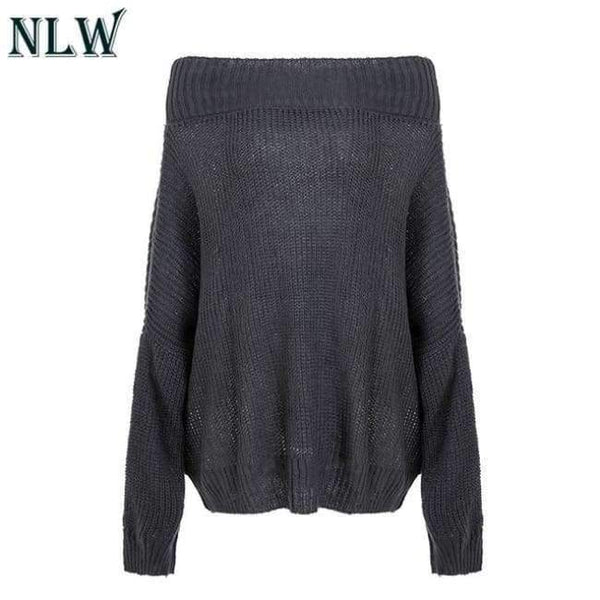 Planet Gates Dark Grey / S Large Size Off Shoulder Sweater Pullover Women Casual Harajuku Sweater Sexy Streetwear Autumn Jumpers Plus Size XXXL