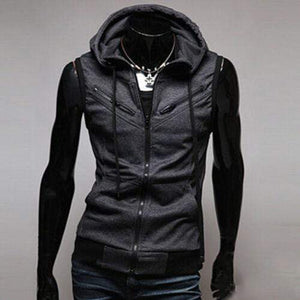 Planet Gates Dark Grey / Tag M / CN Mens Hooded Sleeveless Zip Casual Sweatshirt Hoodies Jacket Vest Waistcoats Top