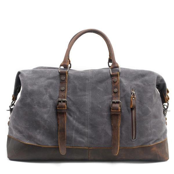 Planet Gates Dark Grey Vintage Waxed Canvas Men Travel Duffel Large Capacity Oiled Leather Military Weekend Bag Basic Holdall Tote Overnight Bags