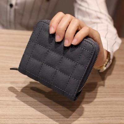Planet Gates Dark Grey Wallets PU Leather Female Plaid Purses Nubuck Card Holder Wallet Fashion Woman Small Zipper Wallet With Coin Purse