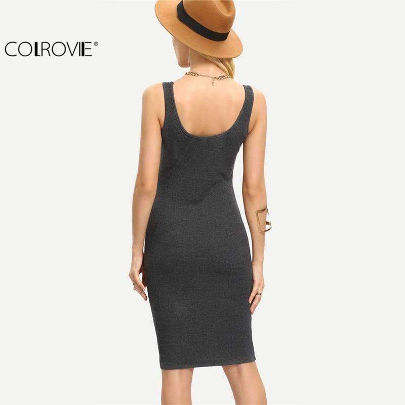 Planet Gates Dark Grey / XS COLROVIE Ladies Summer Style Fitness Women Sexy Bodycon Knee Length Dresses Casual 2017 New Sleeveless Dress
