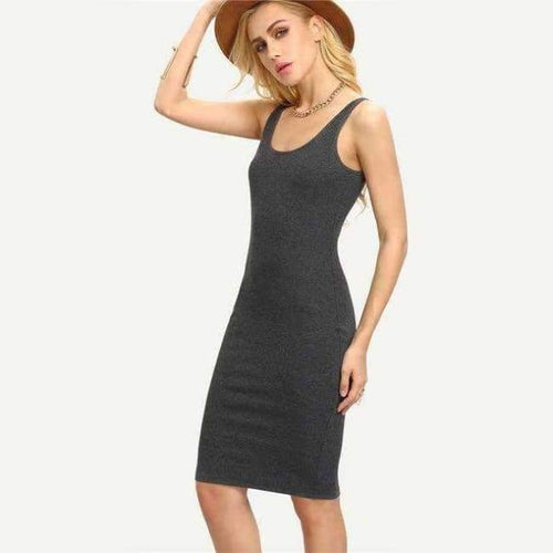 Planet Gates Dark Grey / XS COLROVIE Ladies Summer Style Fitness Women Sexy Bodycon Knee Length Dresses Casual 2017 New Sleeveless Dress