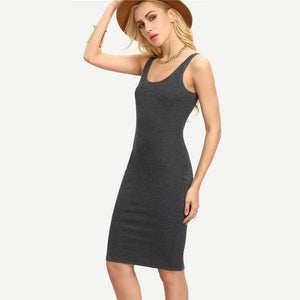 Planet Gates Dark Grey / XS COLROVIE Ladies Summer Style Fitness Women Sexy Bodycon Knee Length Dresses Casual 2017 New Sleeveless Dress