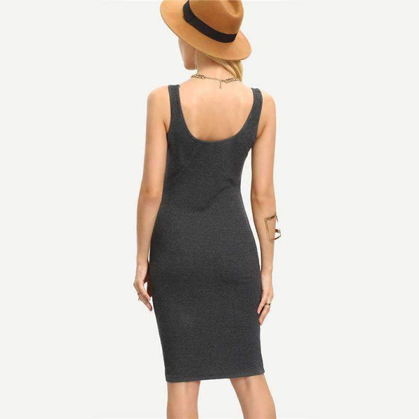 Planet Gates Dark Grey / XS COLROVIE Ladies Summer Style Fitness Women Sexy Bodycon Knee Length Dresses Casual 2017 New Sleeveless Dress