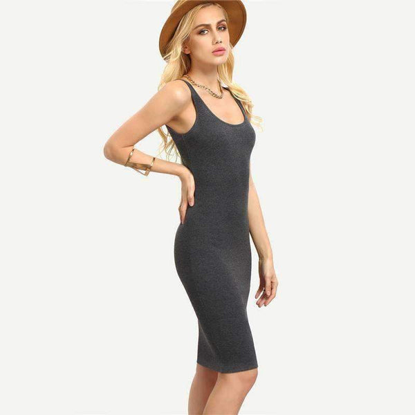 Planet Gates Dark Grey / XS COLROVIE Ladies Summer Style Fitness Women Sexy Bodycon Knee Length Dresses Casual 2017 New Sleeveless Dress