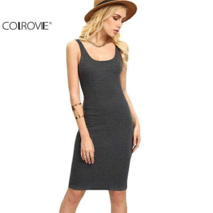 Planet Gates Dark Grey / XS COLROVIE Ladies Summer Style Fitness Women Sexy Bodycon Knee Length Dresses Casual 2017 New Sleeveless Dress