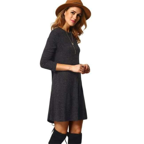 Planet Gates Dark Grey / XS Sheinside Crew Neck Casual Sweater Dress Women 2017 Autumn Grey Long Sleeve Shift Dresses Women Basic Short Dress