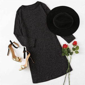 Planet Gates Dark Grey / XS Sheinside Crew Neck Casual Sweater Dress Women 2017 Autumn Grey Long Sleeve Shift Dresses Women Basic Short Dress