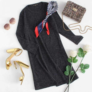 Planet Gates Dark Grey / XS Sheinside Crew Neck Casual Sweater Dress Women 2017 Autumn Grey Long Sleeve Shift Dresses Women Basic Short Dress