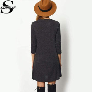 Planet Gates Dark Grey / XS Sheinside Crew Neck Casual Sweater Dress Women 2017 Autumn Grey Long Sleeve Shift Dresses Women Basic Short Dress