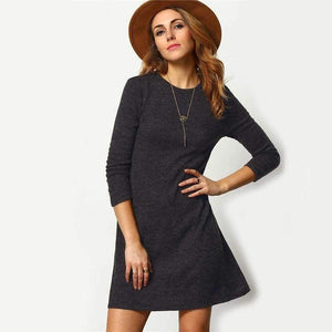 Planet Gates Dark Grey / XS Sheinside Crew Neck Casual Sweater Dress Women 2017 Autumn Grey Long Sleeve Shift Dresses Women Basic Short Dress
