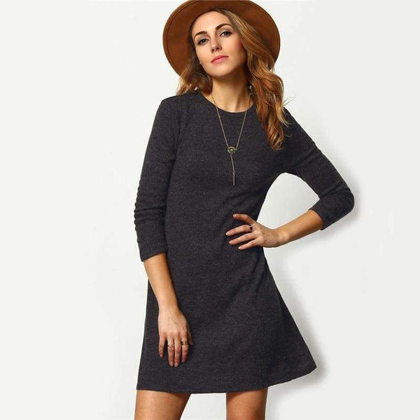 Planet Gates Dark Grey / XS Sheinside Crew Neck Casual Sweater Dress Women 2017 Autumn Grey Long Sleeve Shift Dresses Women Basic Short Dress