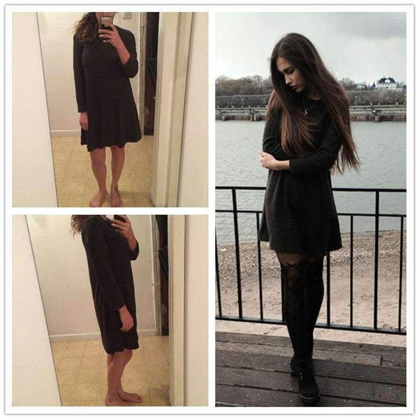 Planet Gates Dark Grey / XS Sheinside Crew Neck Casual Sweater Dress Women 2017 Autumn Grey Long Sleeve Shift Dresses Women Basic Short Dress