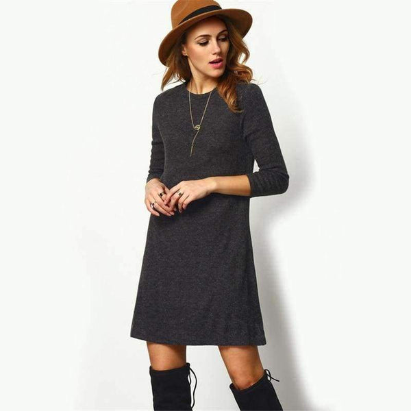Planet Gates Dark Grey / XS Sheinside Crew Neck Casual Sweater Dress Women 2017 Autumn Grey Long Sleeve Shift Dresses Women Basic Short Dress