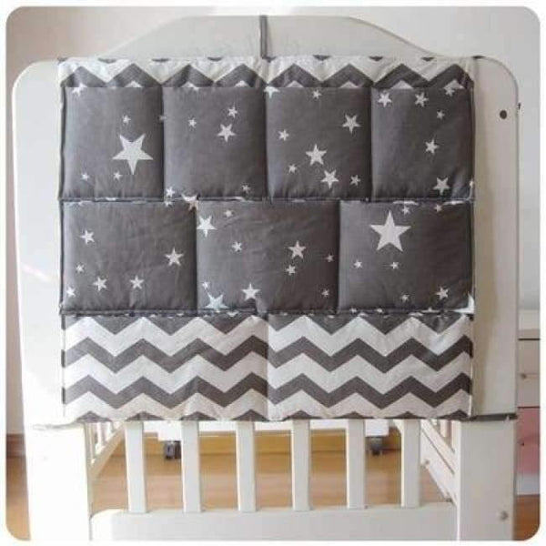 Planet Gates Dark Khaki Cotton Grey Baby Bed Hanging Storage Bag Newborn Crib Organizer Toy Diaper Pocket for Babies Bedding Set 50*60CM