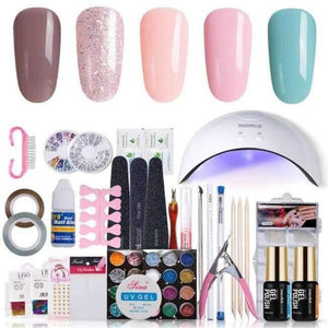 DIY Nail Art Practice Nail Gel Tools Set Nature+16W Led Lamp Nail Dryer Soak Off 3 Colors UV Gel Base Top Coat In Set - Planet Gates