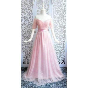 Planet Gates dark pink / 6 -Emily Long Purple Red Gray Cheap Bridesmaid Dresses 2018 A-Line Off the Shoulder Half Sleeve Vestido da dama de honra
