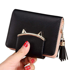 Planet Gates Dark Pink Lady Coin Purse Cute Cat Animal Mini Wallet Women Clutch Money Bags Female Purses Cards ID Holder Tassel Zipper Hasp Wallets Bag
