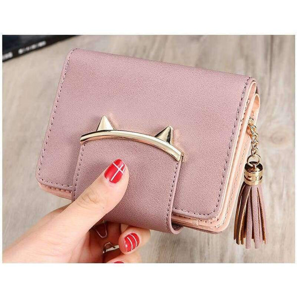 Planet Gates Dark Pink Lady Coin Purse Cute Cat Animal Mini Wallet Women Clutch Money Bags Female Purses Cards ID Holder Tassel Zipper Hasp Wallets Bag