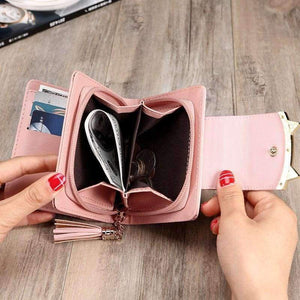 Planet Gates Dark Pink Lady Coin Purse Cute Cat Animal Mini Wallet Women Clutch Money Bags Female Purses Cards ID Holder Tassel Zipper Hasp Wallets Bag