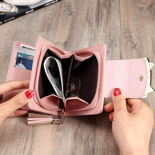 Planet Gates Dark Pink Lady Coin Purse Cute Cat Animal Mini Wallet Women Clutch Money Bags Female Purses Cards ID Holder Tassel Zipper Hasp Wallets Bag