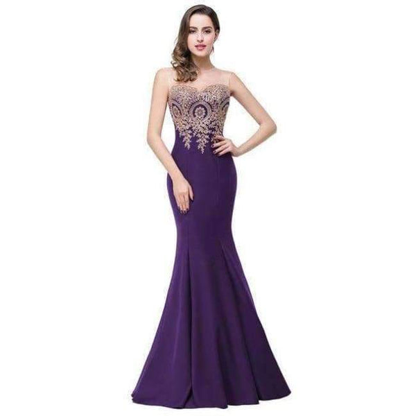 Planet Gates Dark Purple / 2 Gold Applique Royal Blue Lilac Mermaid Bridesmaid Dresses 2018 Long Wedding Party Dress robe demoiselle d'honneur
