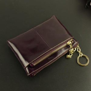 Planet Gates Dark purple Leather Wallets Coin With Zipper Solid Women Wallet Genuine Cow Leather Small Luxury Brand Female Purse Fashion