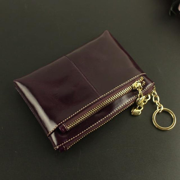 Planet Gates Dark purple Leather Wallets Coin With Zipper Solid Women Wallet Genuine Cow Leather Small Luxury Brand Female Purse Fashion