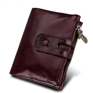 Planet Gates Dark Red Wallet Women Genuine Leather Wallets Female Hasp Double Zipper Design Coin Purse ID Card Holder Unisex Slim Wallet