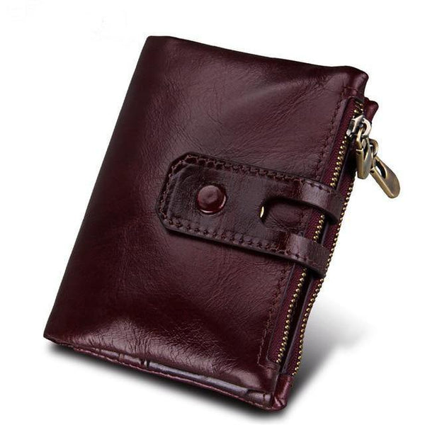 Planet Gates Dark Red Wallet Women Genuine Leather Wallets Female Hasp Double Zipper Design Coin Purse ID Card Holder Unisex Slim Wallet