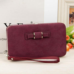 Planet Gates dark-red Women's Wallet Snap Coin Purse Phone Bag Bow Multi-card Bit Card Holder Purse Women Luxury  Billetera Mujer