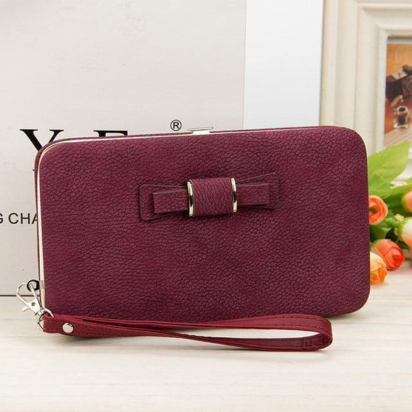 Planet Gates dark-red Women's Wallet Snap Coin Purse Phone Bag Bow Multi-card Bit Card Holder Purse Women Luxury  Billetera Mujer