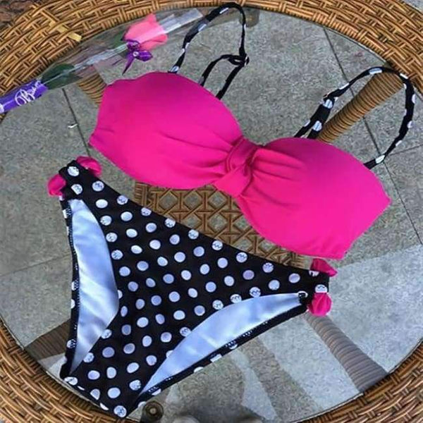 Planet Gates Dark Rose Red Dots / S S-XXL Swimwear Women Brazilian Bikini Push Up Swimsuit Female Biquini Women Swim Suit Beachwear Swimming Bathers