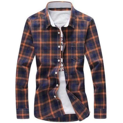 Planet Gates Dark Yellow / M 5XL Plaid Shirts Men Checkered Shirt Brand 2018 New Fashion Button Down Long Sleeve Casual Shirts Plus Size Drop Shipping