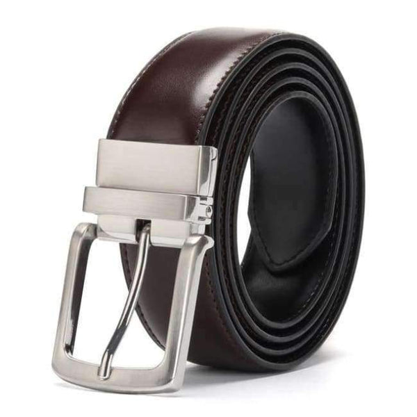 Planet Gates DarkBrown-Black / 100cm 32to35 Inch Men's Genuine Leather Belt Reversible For Jeans Male Rotated Buckle Dress Belts Designer Cowskin Leather Belts For Men Black