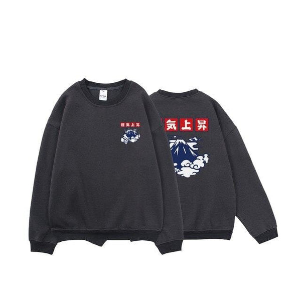 Planet Gates DarkGray / L Japanese Lucky Fleece Sweatshirts Men Warm Hoodies Cloud Print Men Oversized Winter Pullover Harajuku Sweatshirts