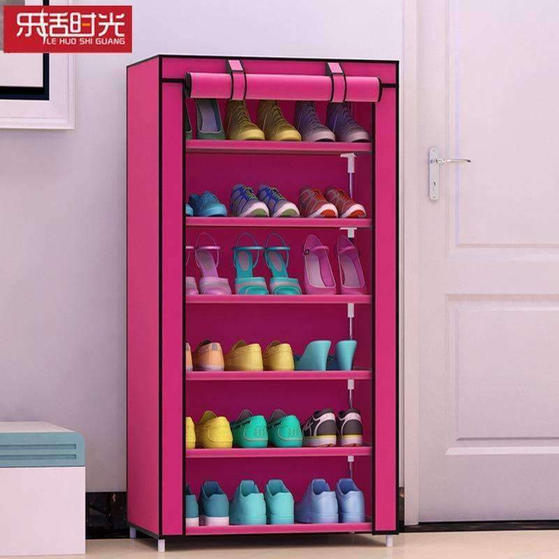 Planet Gates Date Red 7 layers 6 girds Closet Cabinets Non-woven Steel Pipe Shoes Shelf Folding Living Room furniture Shoes Organizers Space Saver