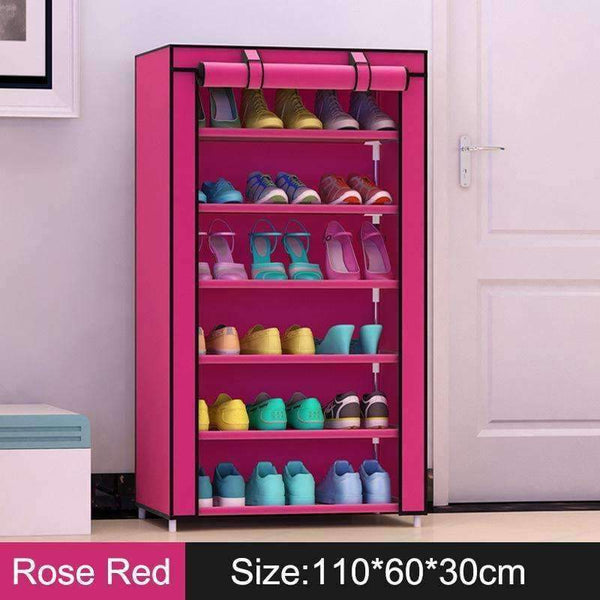 Planet Gates Date Red 7 layers 6 girds Closet Cabinets Non-woven Steel Pipe Shoes Shelf Folding Living Room furniture Shoes Organizers Space Saver