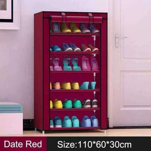 Planet Gates Date Red 7 layers 6 girds Closet Cabinets Non-woven Steel Pipe Shoes Shelf Folding Living Room furniture Shoes Organizers Space Saver